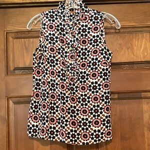 Tory Burch Black and Red Geometric Blouse